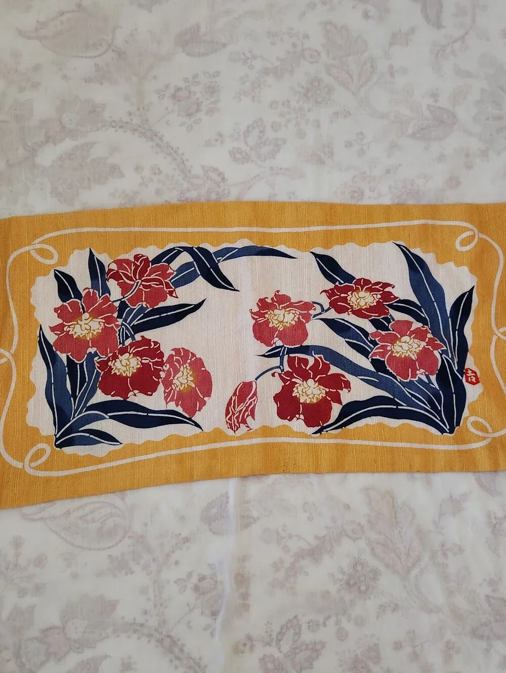 Vintage Silk Silkscreened Dresser Scarf